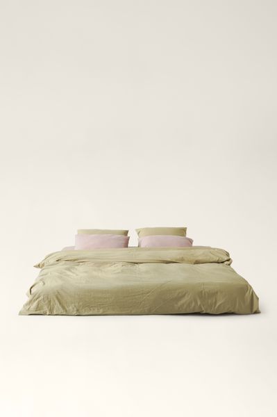 Washed cotton bedding Pistachio & Sand, Double, 2, Flat Sheet