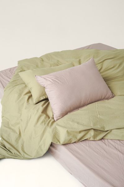 Washed cotton bedding Pistachio & Sand, Double, 2, Flat Sheet
