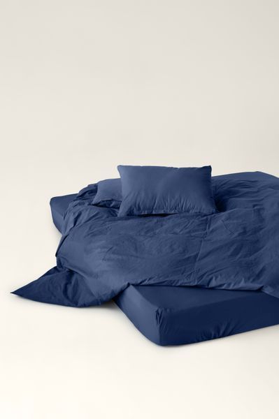 Washed cotton bedding Navy, Double, 2, Flat Sheet