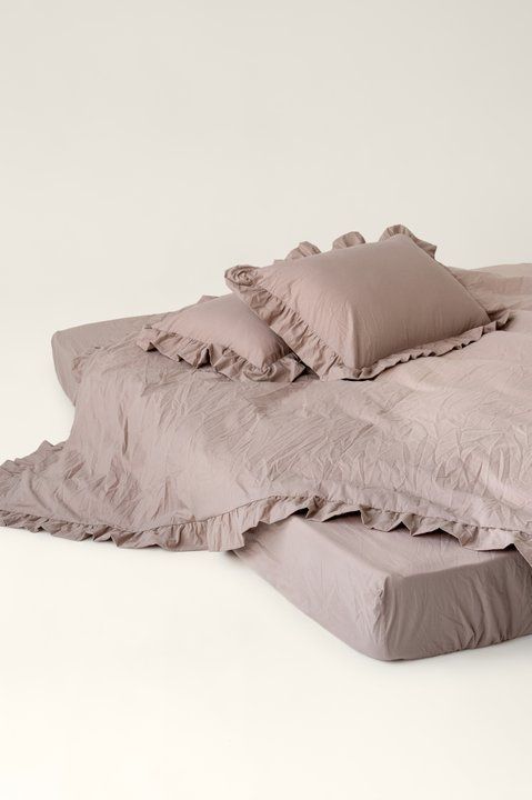 Washed cotton bedding with ruffles Sand, Double, 2, Flat Sheet