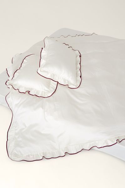 Satin bedding with ruffles and piping Beni, Double, 2, Flat Sheet
