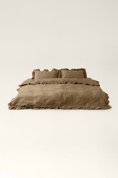 Washed cotton bedding with ruffles Amber, Double, 2, Flat Sheet