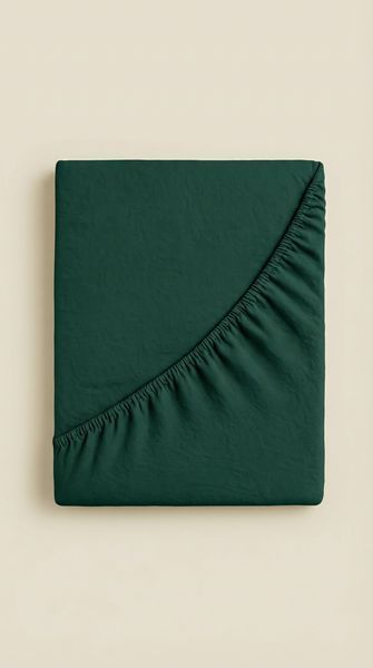 Washed cotton bedding with ruffles Moss, Double, 2, Flat Sheet