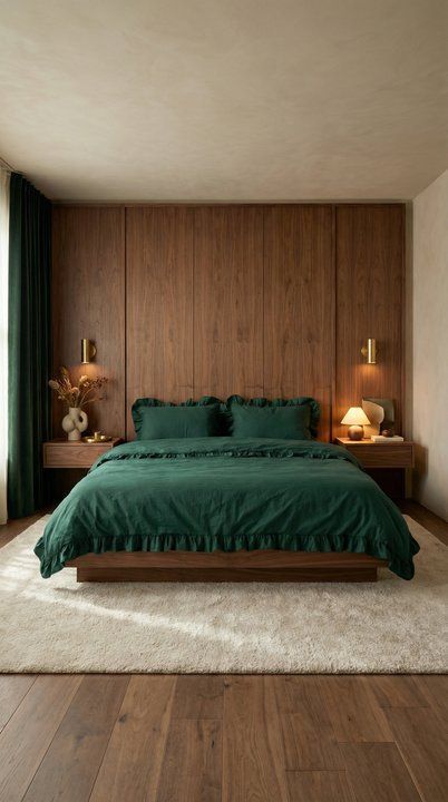 Washed cotton bedding with ruffles Moss, Double, 2, Flat Sheet