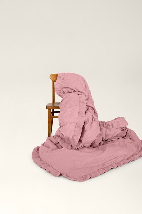Boiled cotton duvet cover with ruffles Strawberry pink, Double