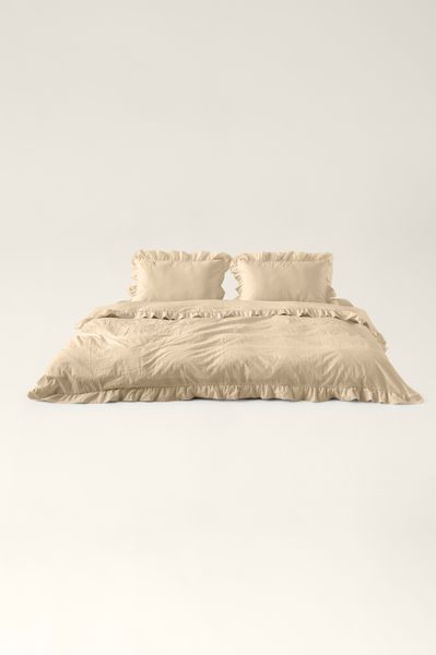 Washed cotton bedding with ruffles Oat, Double, 2, Flat Sheet
