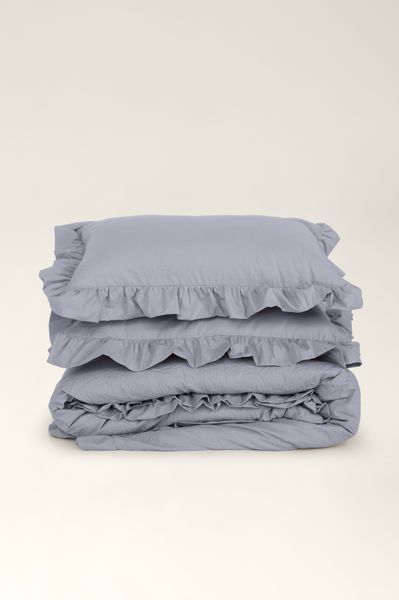 Washed cotton bedding with ruffles Ash, Double, 2, Flat Sheet