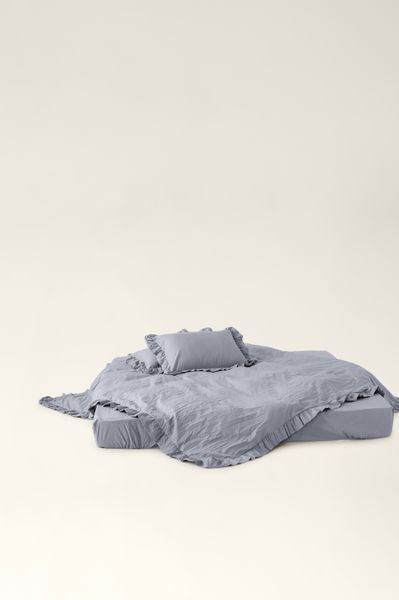 Washed cotton bedding with ruffles Ash, Double, 2, Flat Sheet